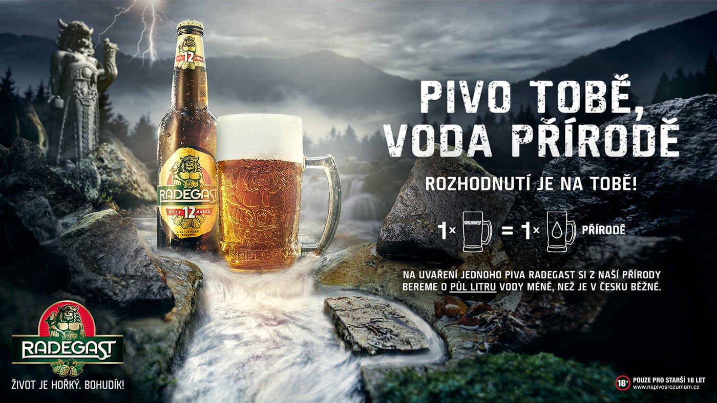 Jedna z finálních variant kampaně agentury Triad a pivovaru Radegast o šetření vody při výrobě piva.